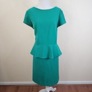 Shelby & Palmer Women's Green Preplum Pencil Dress Short Sleeve Size 14